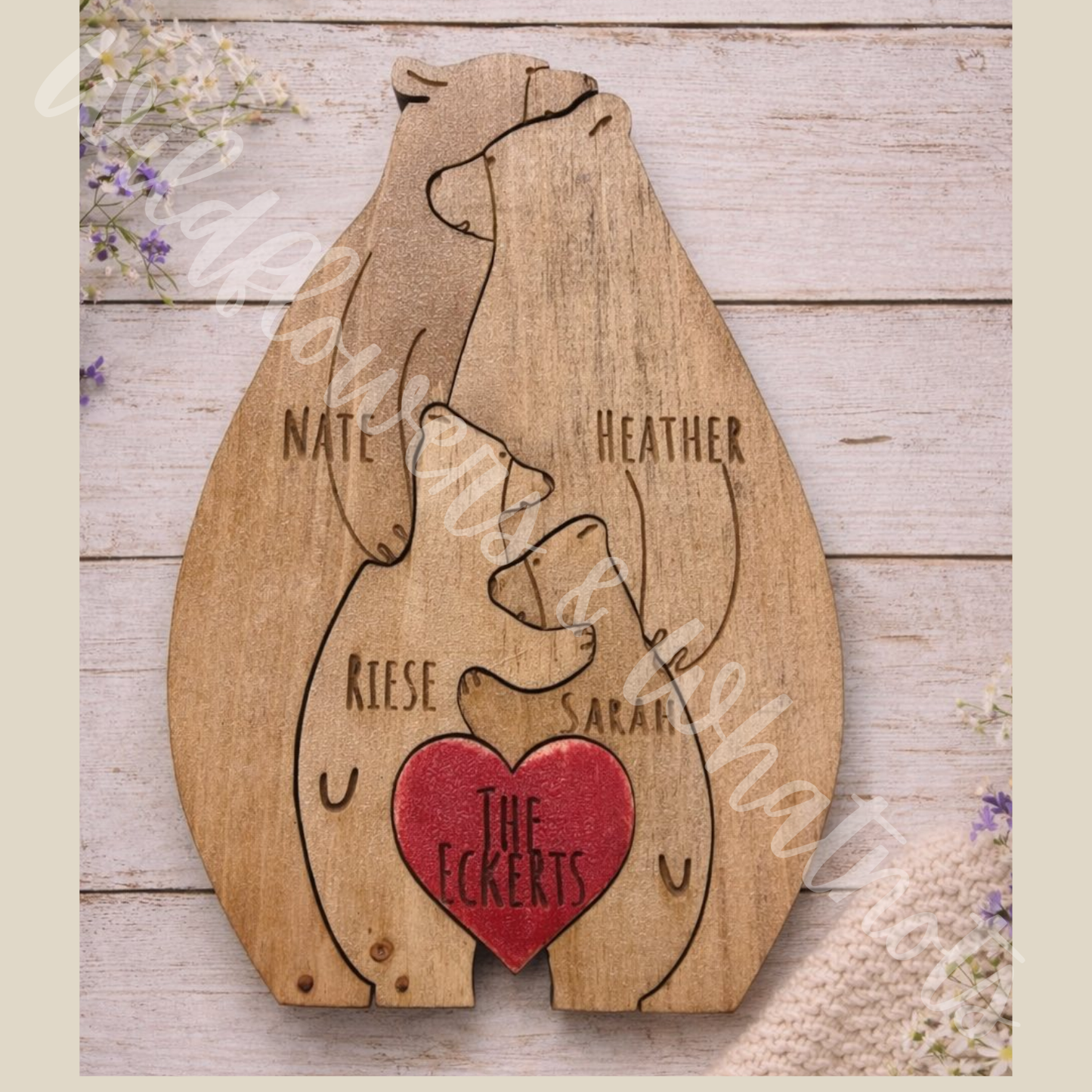 Puzzle - Bear Family w/ Heart - Customizable