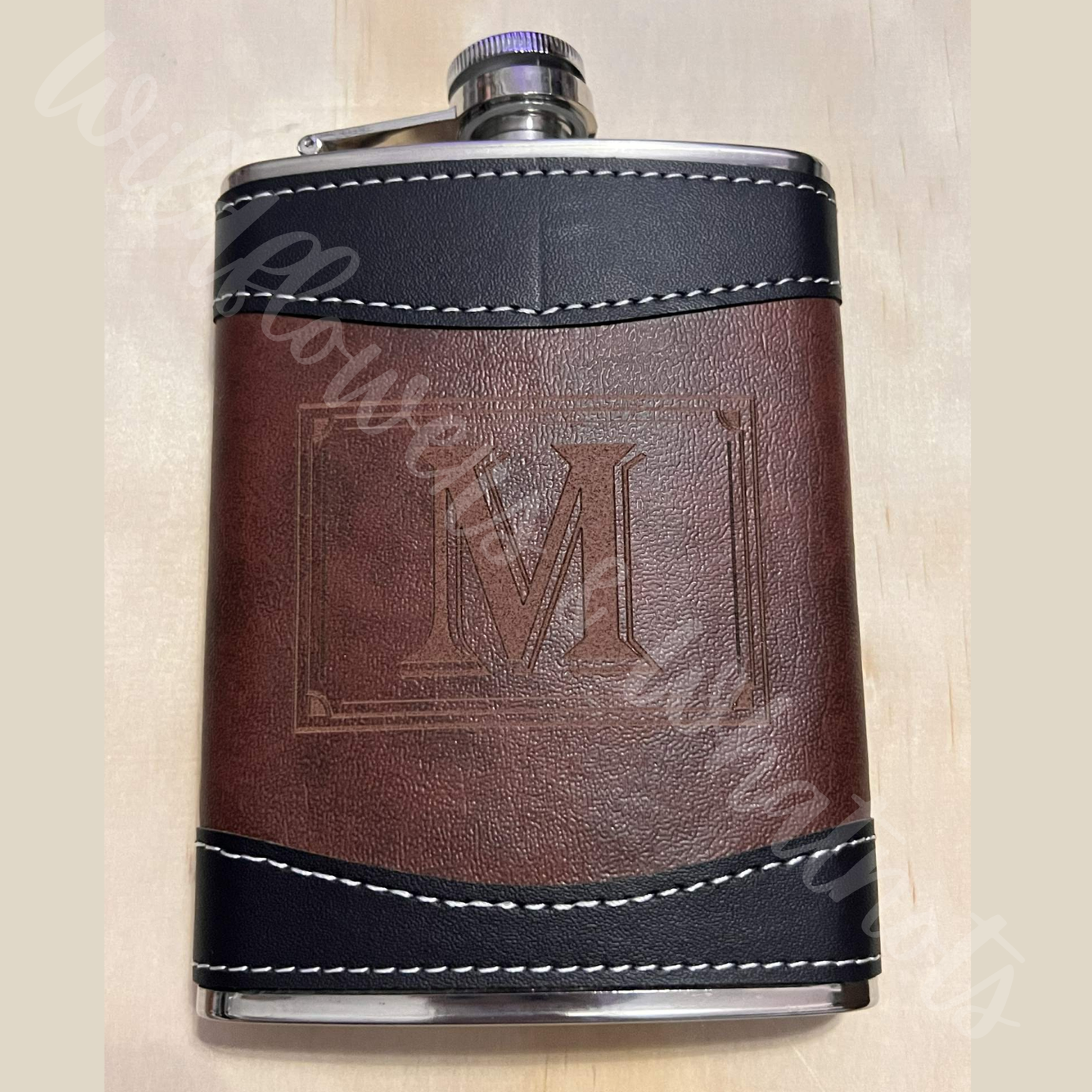 Faux Leather Embossed Flask