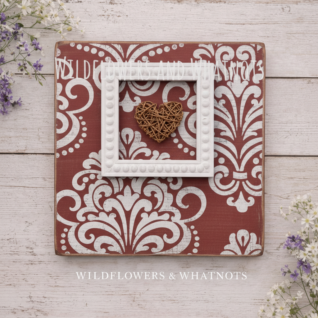 Paisley Twine Heart Framed Plaque - Burgundy Board