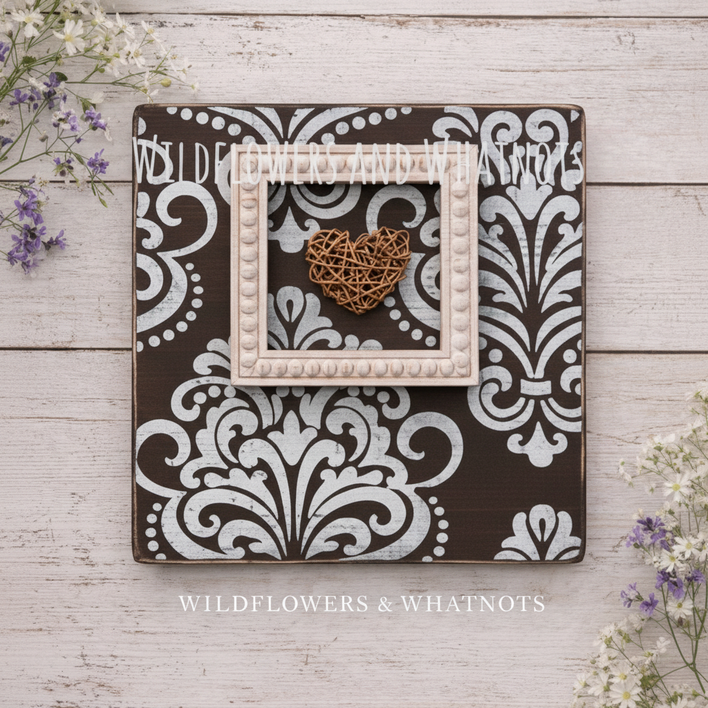 Paisley Twine Heart Framed Plaque - Dark Walnut Board