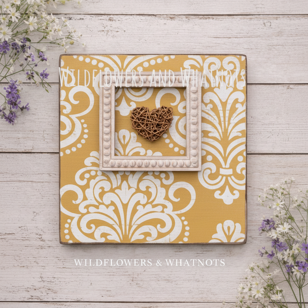 Paisley Twine Heart Framed Plaque - Yellow Board