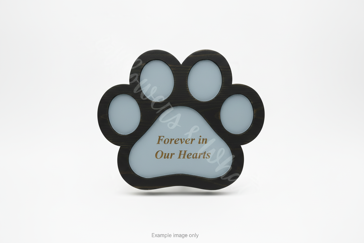 Paw Print Layered Wood Plaque - Black with Light Blue Interior Memorial